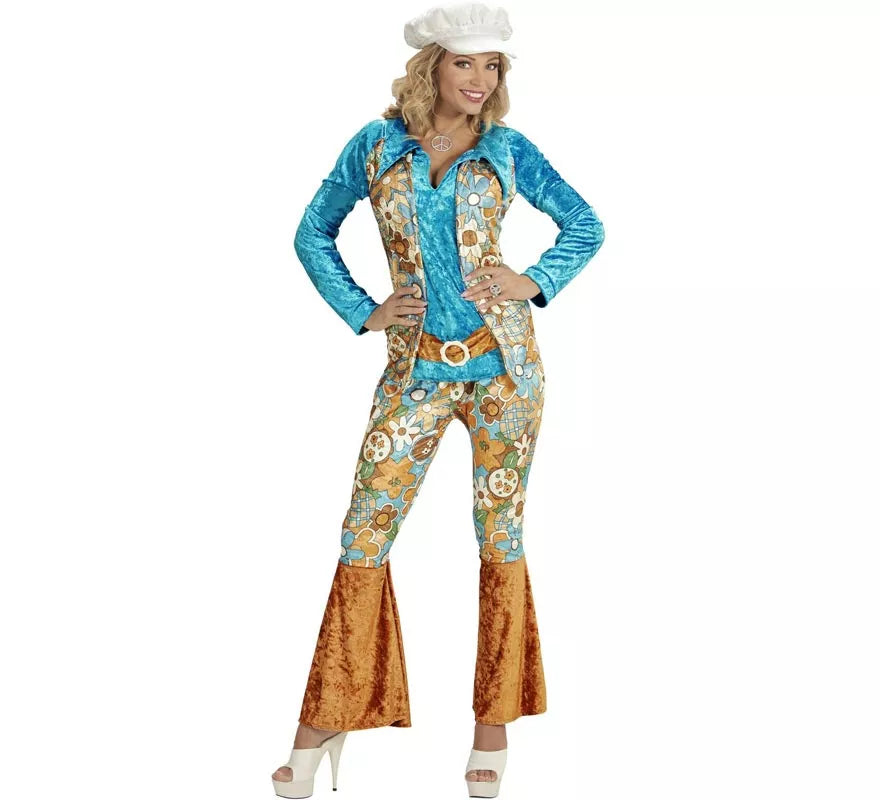 Translation missing: pt-PT.Disfraz de Hippie azul de terciopelo para mujer