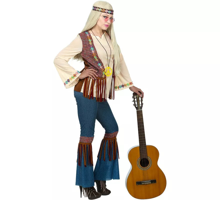 Disfraz de Hippie beige para mujer