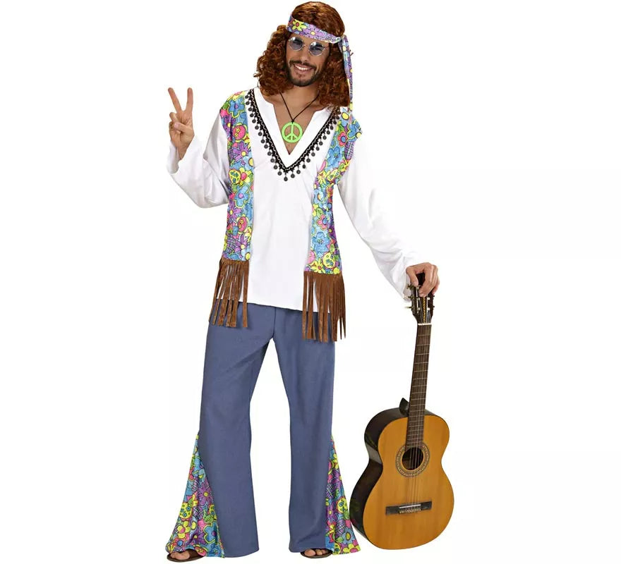 Translation missing: pt-PT.Disfraz de Hippie blanco con chaleco para hombre