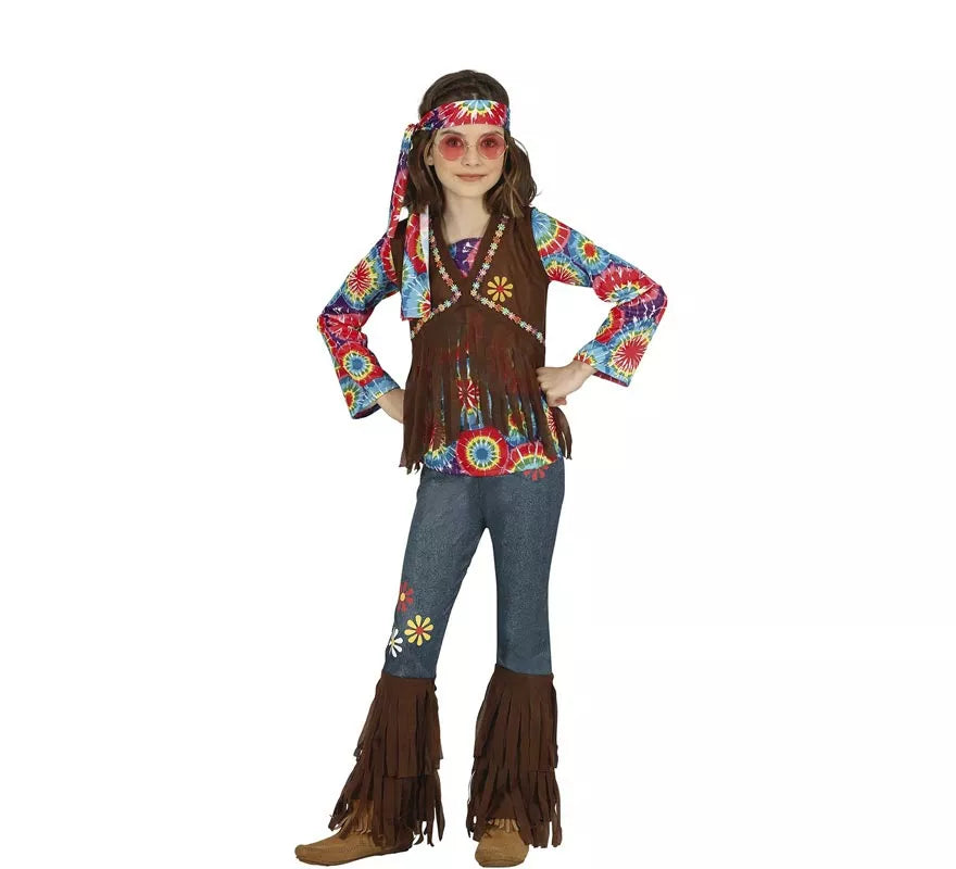 Translation missing: pt-PT.Disfraz de Hippie con chaleco marrón para niña