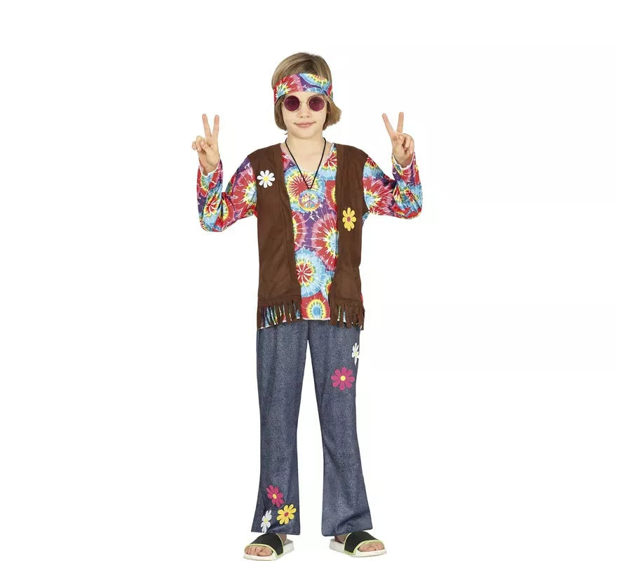 Translation missing: pt-PT.Disfraz de Hippie con chaleco marrón para niño