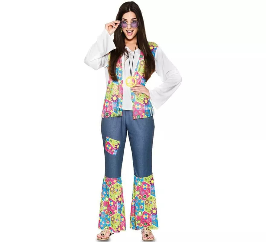 Disfraz de Hippie con flores para mujer
