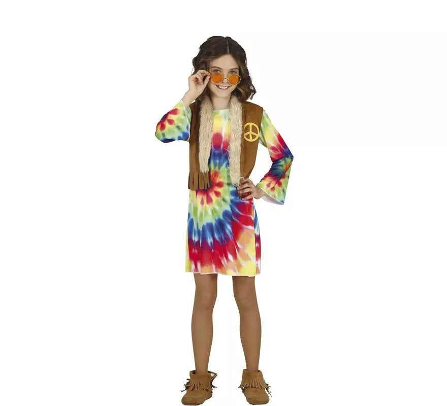 Translation missing: pt-PT.Disfraz de Hippie con vestido multicolor para niña