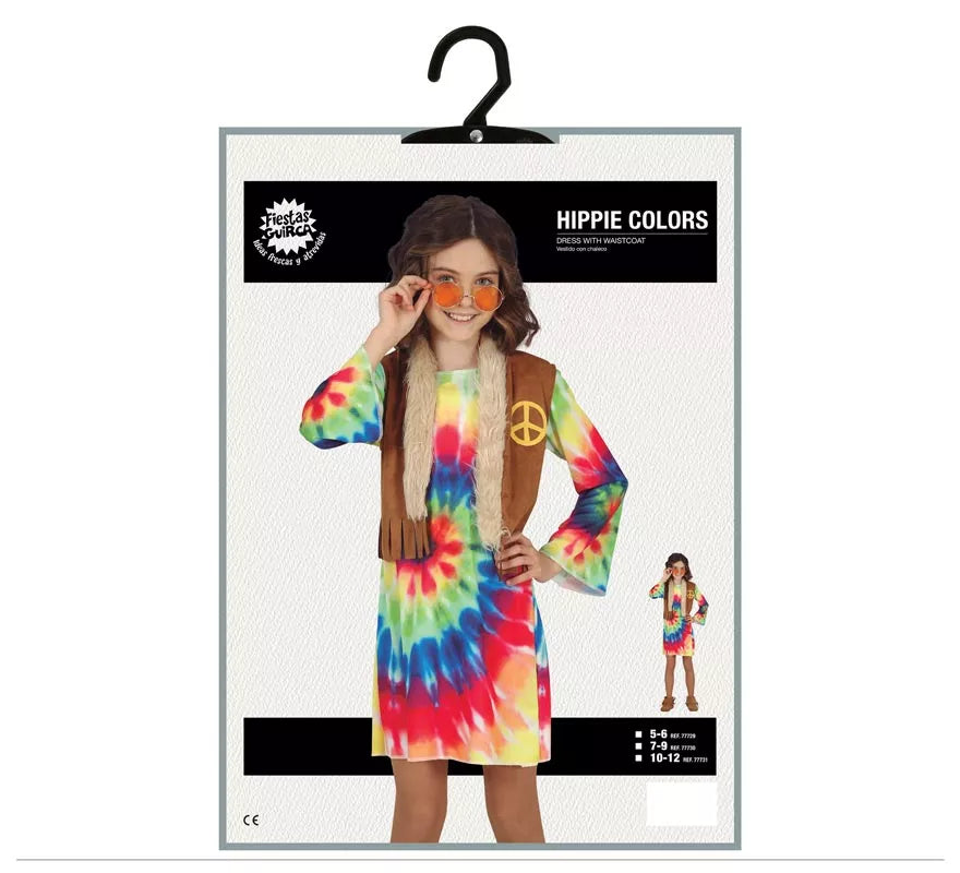 Translation missing: pt-PT.Disfraz de Hippie con vestido multicolor para niña