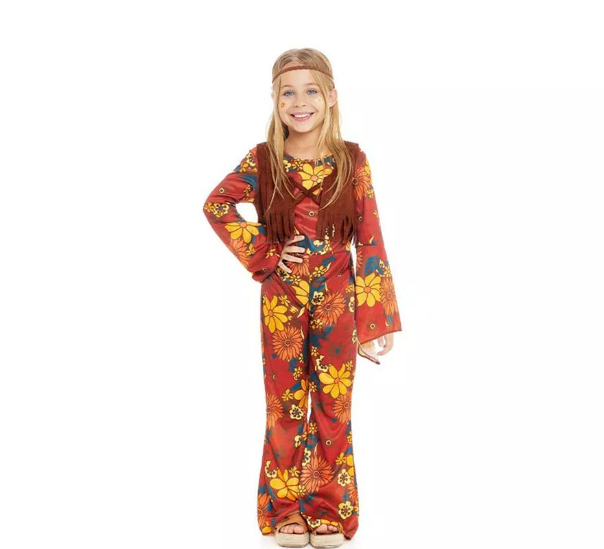 Translation missing: pt-PT.Disfraz de Hippie floral con chaleco para niña