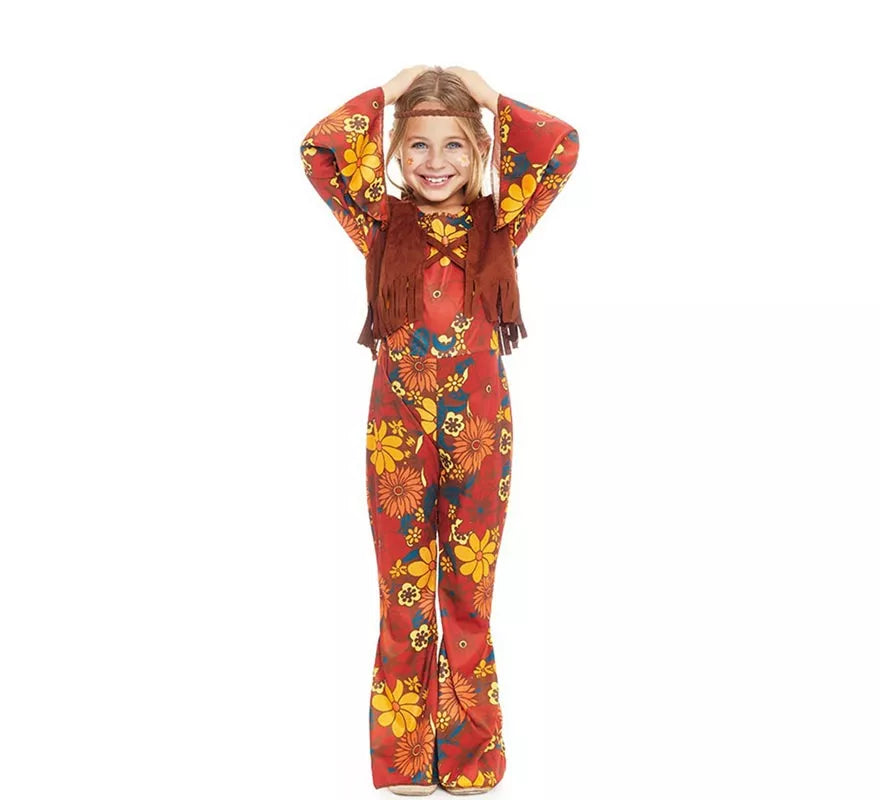 Translation missing: pt-PT.Disfraz de Hippie floral con chaleco para niña