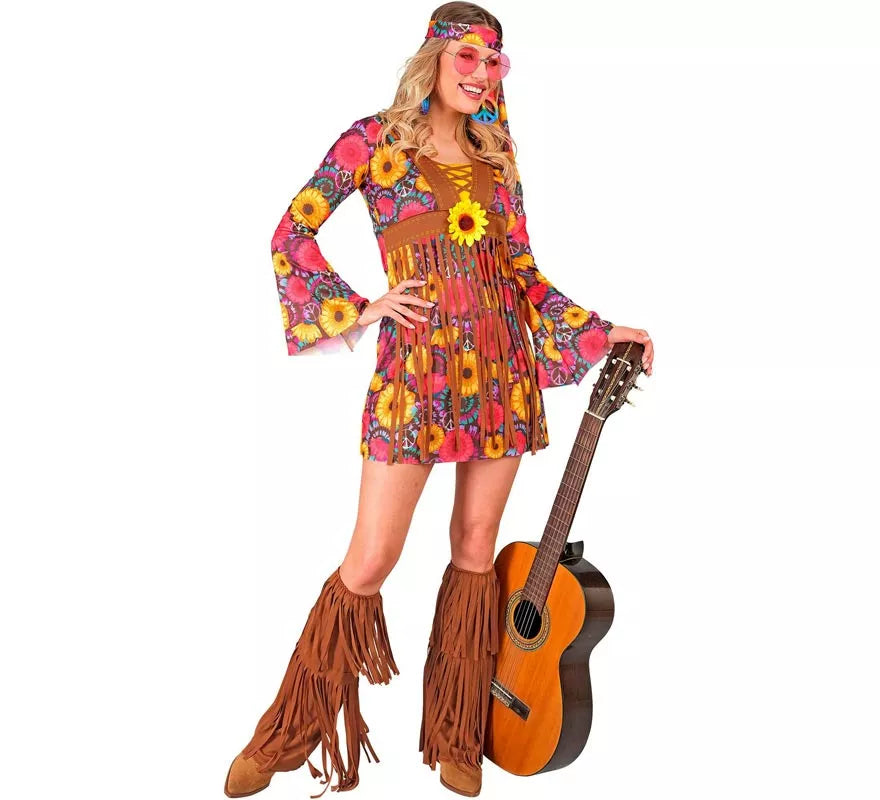 Translation missing: pt-PT.Disfraz de Hippie floral con flecos para mujer