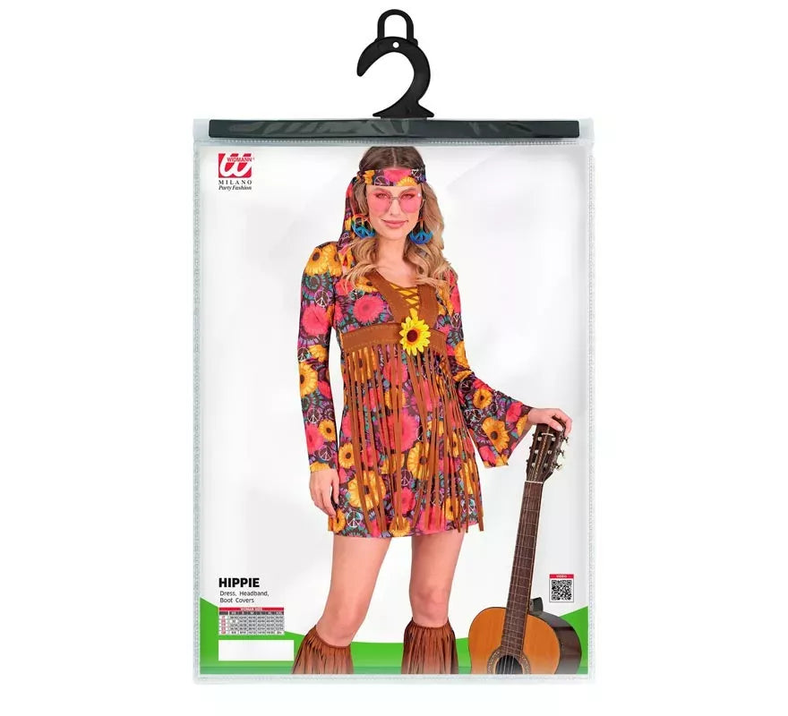Disfraz de Hippie floral con flecos para mujer