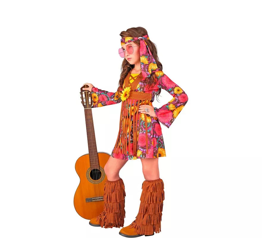 Translation missing: pt-PT.Disfraz de Hippie Floral con flecos para niña y adolescente