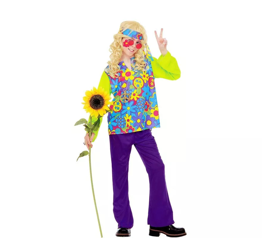Translation missing: pt-PT.Disfraz de Hippie Floral verde para niño y adolescente