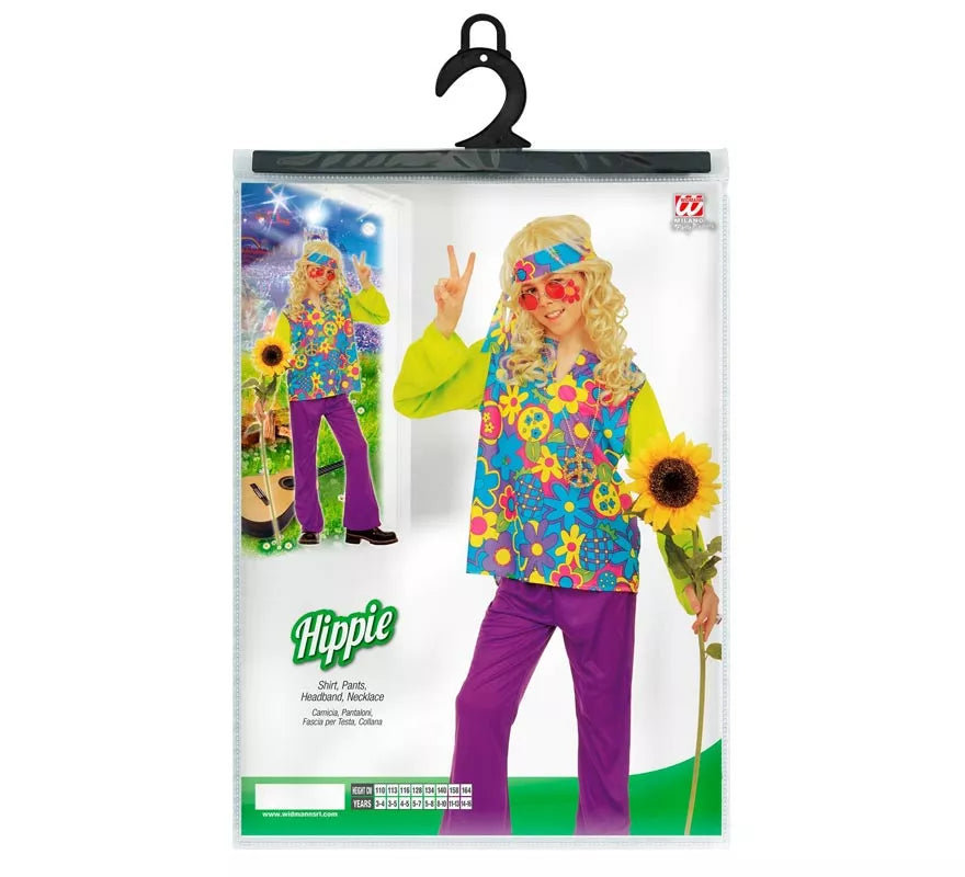 Translation missing: pt-PT.Disfraz de Hippie Floral verde para niño y adolescente