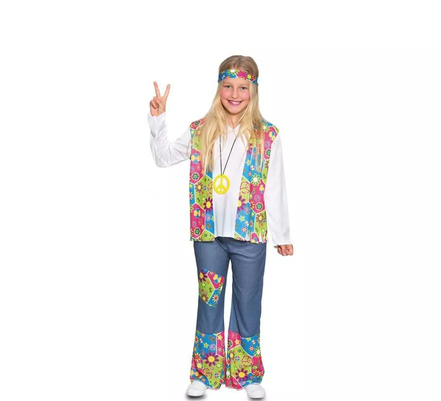 Disfraz de Hippie floreada para niña