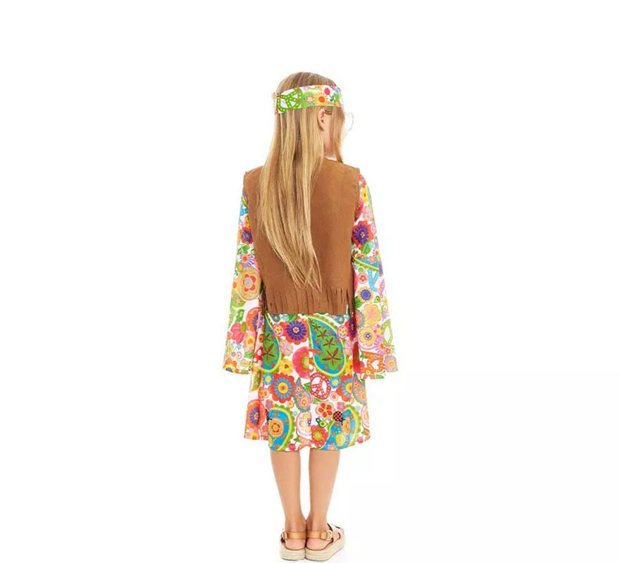 Translation missing: pt-PT.Disfraz de Hippie Flores con chaleco para niña