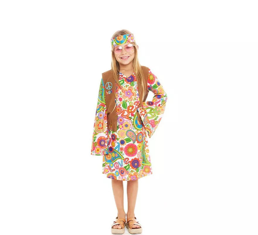 Translation missing: pt-PT.Disfraz de Hippie Flores con chaleco para niña