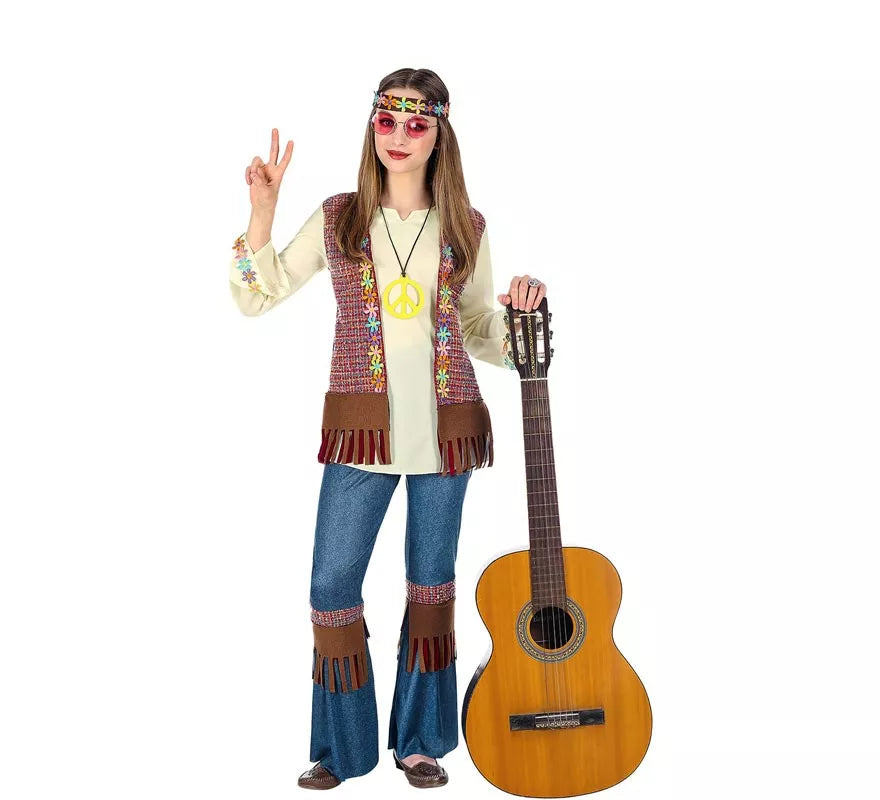Translation missing: pt-PT.Disfraz de Hippie marrón con collar para niña y adolescente