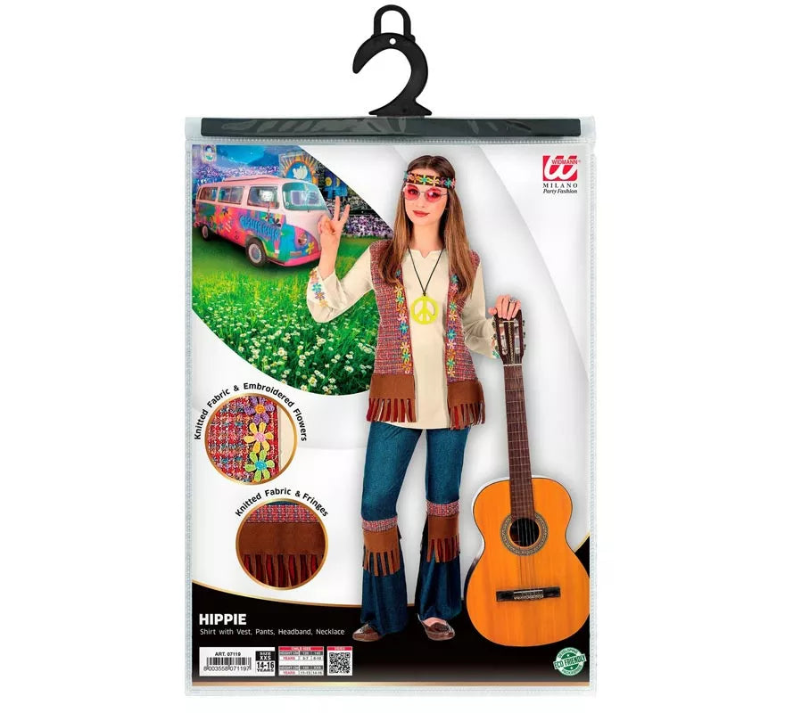Translation missing: pt-PT.Disfraz de Hippie marrón con collar para niña y adolescente