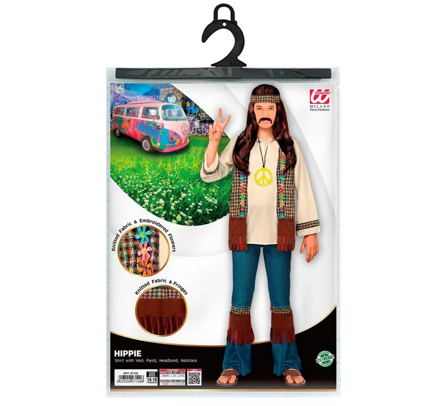 Translation missing: pt-PT.Disfraz de Hippie marrón con collar para niño y adolescente