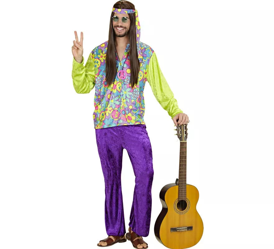 Translation missing: pt-PT.Disfraz de Hippie púrpura de terciopelo para hombre