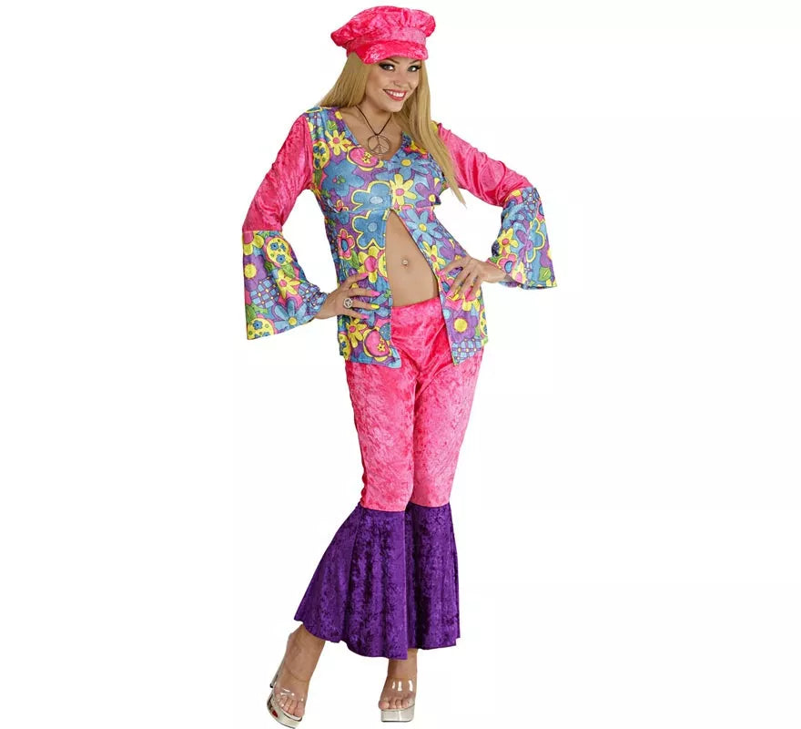 Translation missing: pt-PT.Disfraz de Hippie rosa de terciopelo para mujer