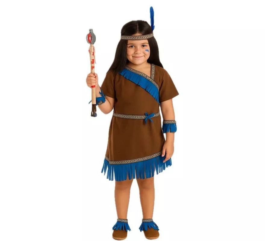 Translation missing: pt-PT.Disfraz de India Marrón con Flecos Azules para niña
