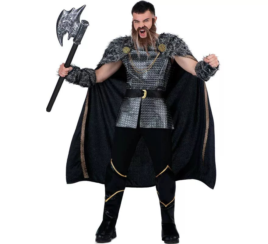 Translation missing: pt-PT.Disfraz de Jefe Vikingo plateado con capa para hombre