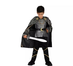 Fato de Chefe Viking prateado com capa para criança
