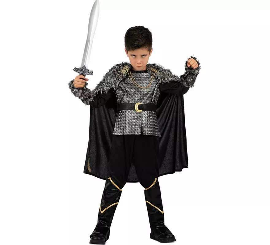 Translation missing: pt-PT.Disfraz de Jefe Vikingo plateado con capa para niño