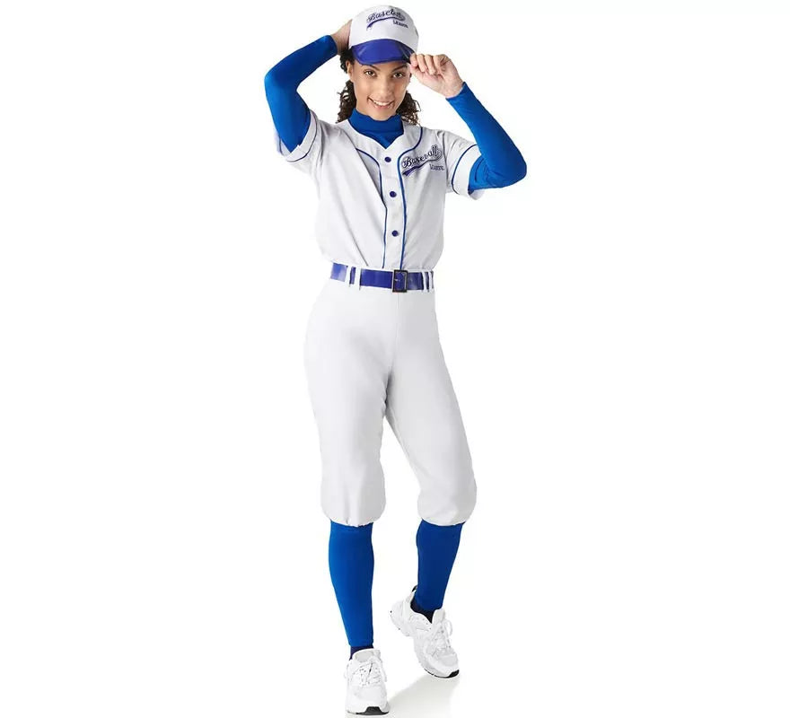 Disfraz de Jugadora de Béisbol blanco y azul para mujer