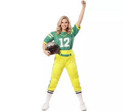 Fato de jogador de futebol americano verde para mulher