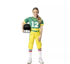 Fato de jogador de futebol americano verde para menina