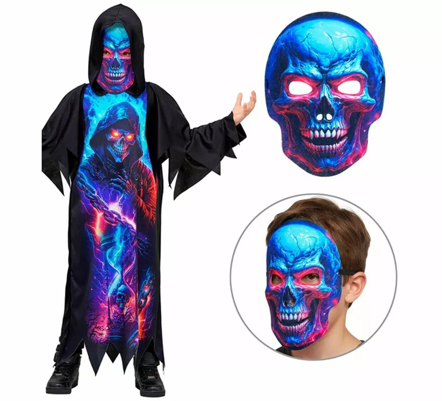 Disfraz de la Muerte Fluorescente con Máscara para niños