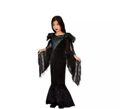 Fato preta elegante de princesa de corvo para uma garota