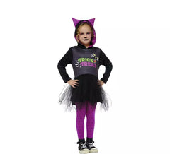 Fato fofa de doces ou travessuras de gato para menina