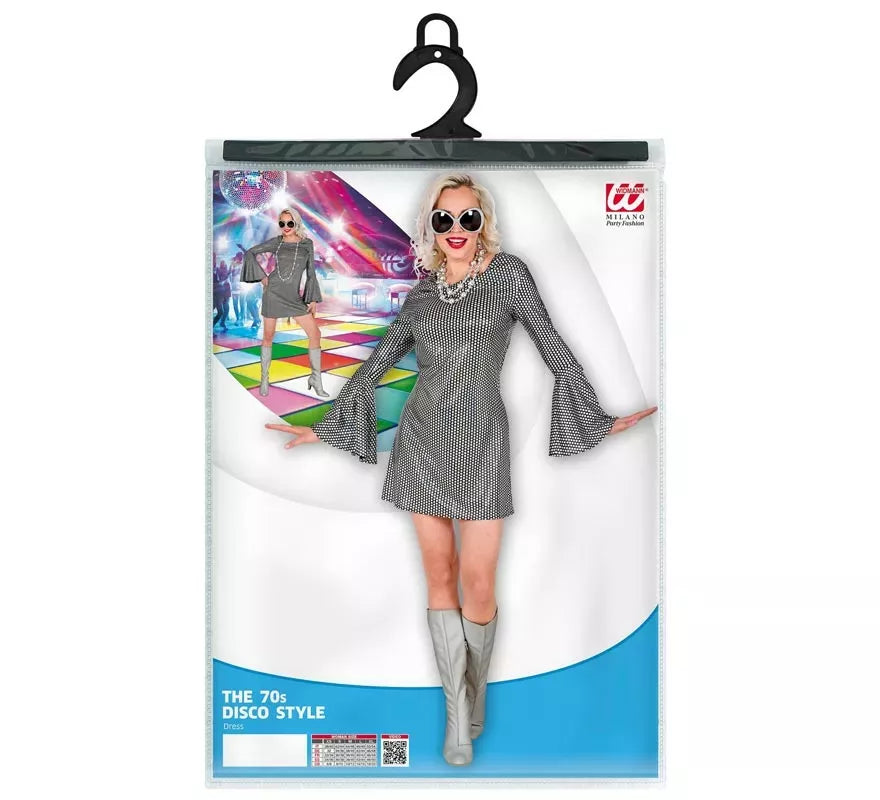 Translation missing: pt-PT.Disfraz de los años 70 Disco a cuadros plateados para mujer