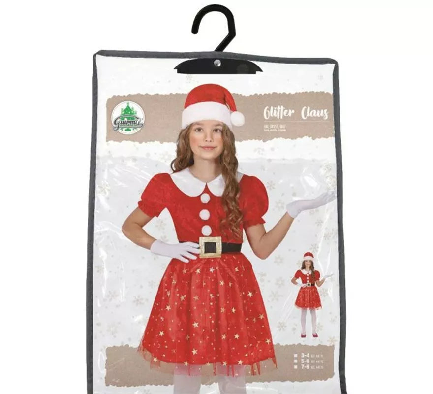 Translation missing: pt-PT.Disfraz de Mamá Noel brillante con cinturón para niña