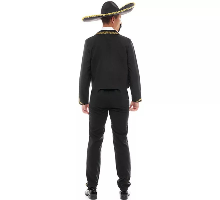 Translation missing: pt-PT.Disfraz de Mariachi Charro negro y dorado para hombre