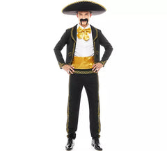 Fato Masculina Mariachi Charro Preto e Dourado