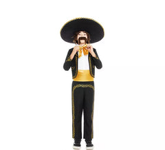 Fato de Mariachi Charro Preto e Dourado para Menino