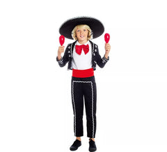 Fato de mariachi mexicano preto e vermelho para menino