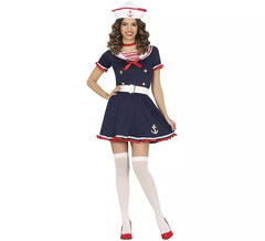 Fato de marinheiro de cabine vintage azul para mulher