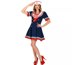 Vestido de Fato de marinheiro com laço vermelho para mulher