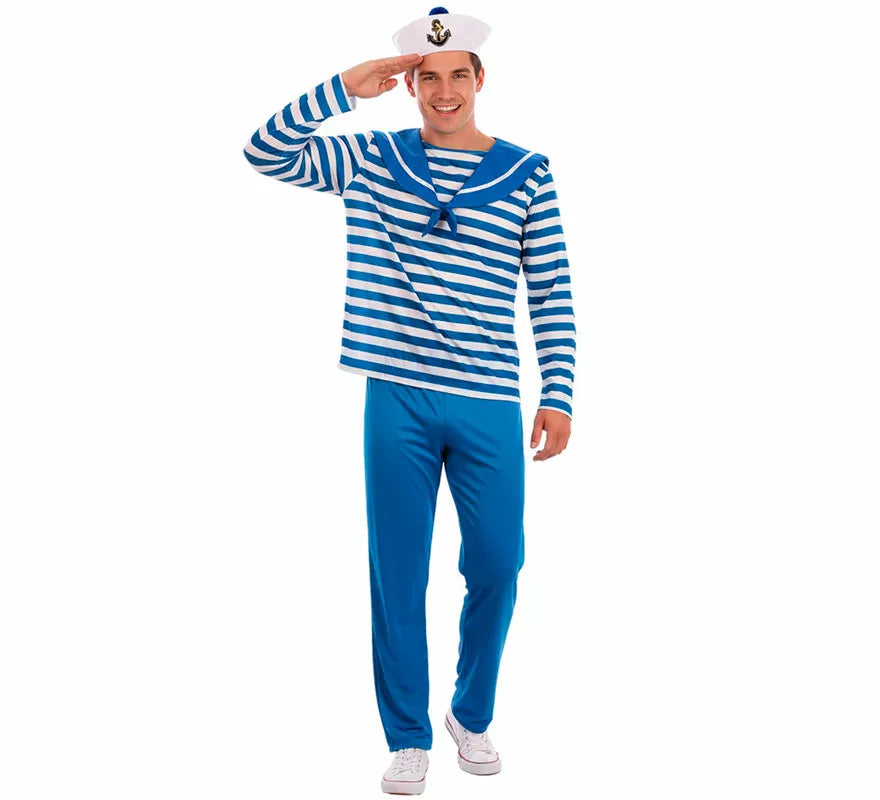 Disfraz de Marinero azul a rayas para hombre