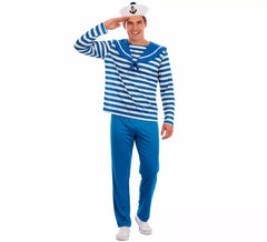 Fato de marinheiro azul às riscas para homem