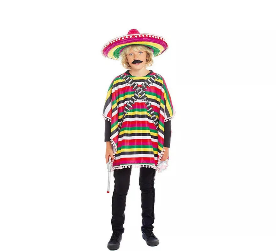 Translation missing: pt-PT.Disfraz de Mejicano poncho multicolor para niño