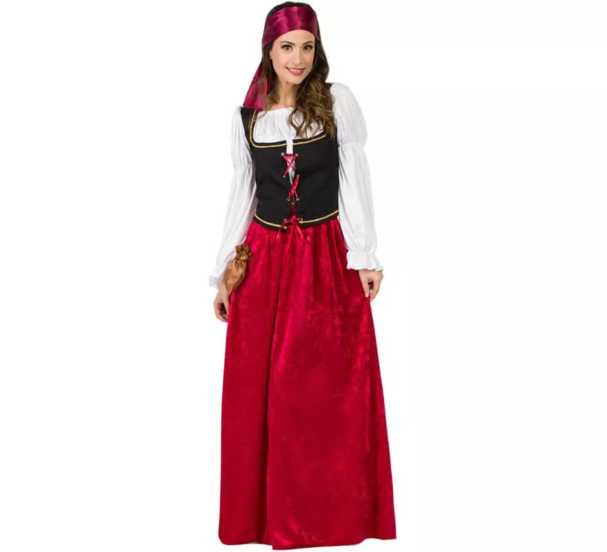 Translation missing: pt-PT.Disfraz de Mesonera Medieval Granate para mujer