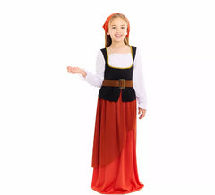 Fato de estalajadeiro medieval para menina