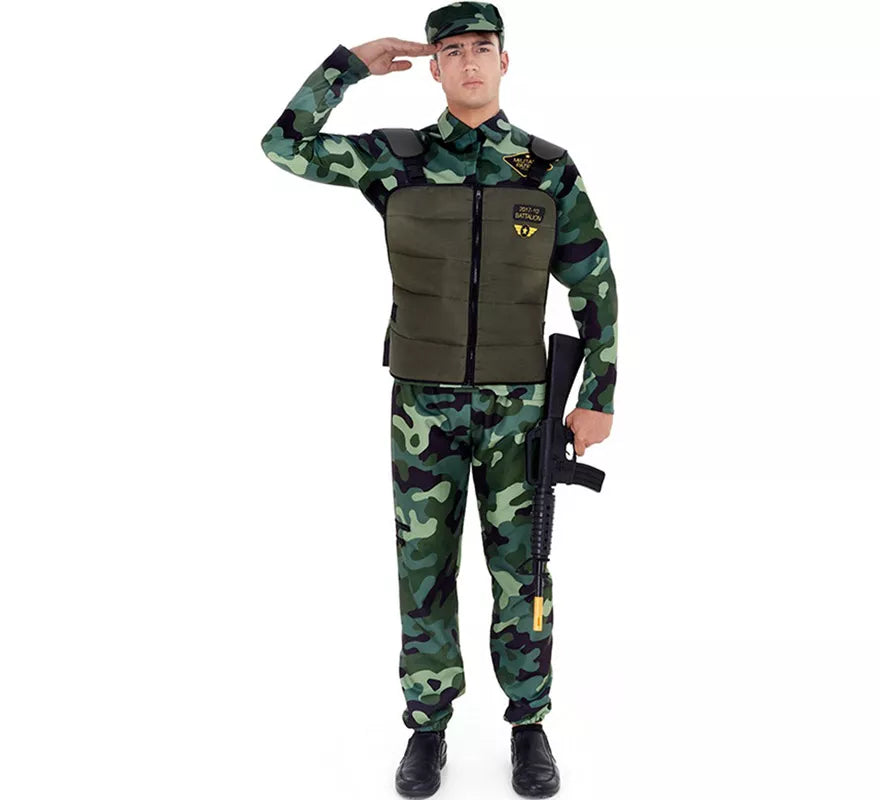 Translation missing: pt-PT.Disfraz de Militar verde Camuflado con Gorra para adulto