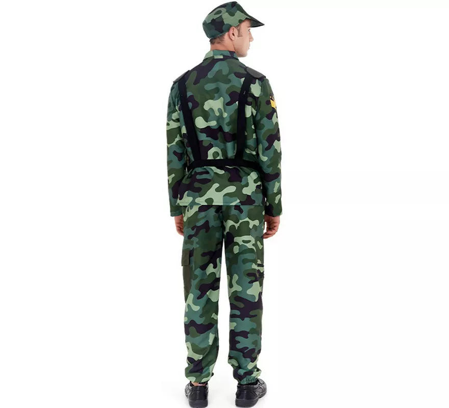 Translation missing: pt-PT.Disfraz de Militar verde Camuflado con Gorra para adulto