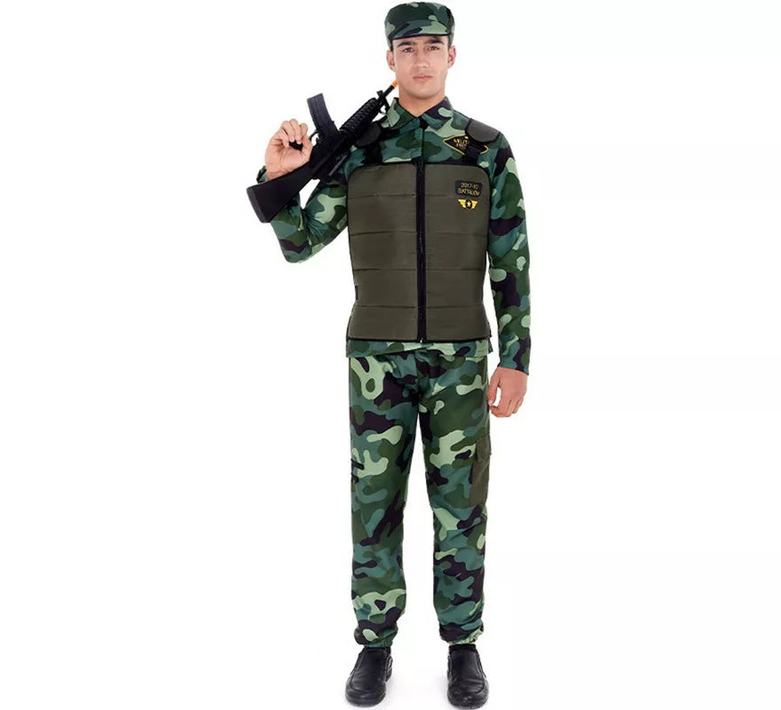 Translation missing: pt-PT.Disfraz de Militar verde Camuflado con Gorra para adulto