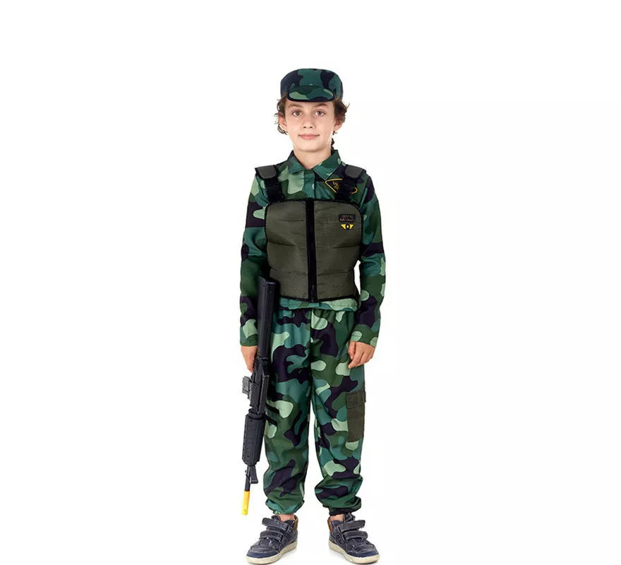 Translation missing: pt-PT.Disfraz de Militar verde Camuflado con Gorra para niños